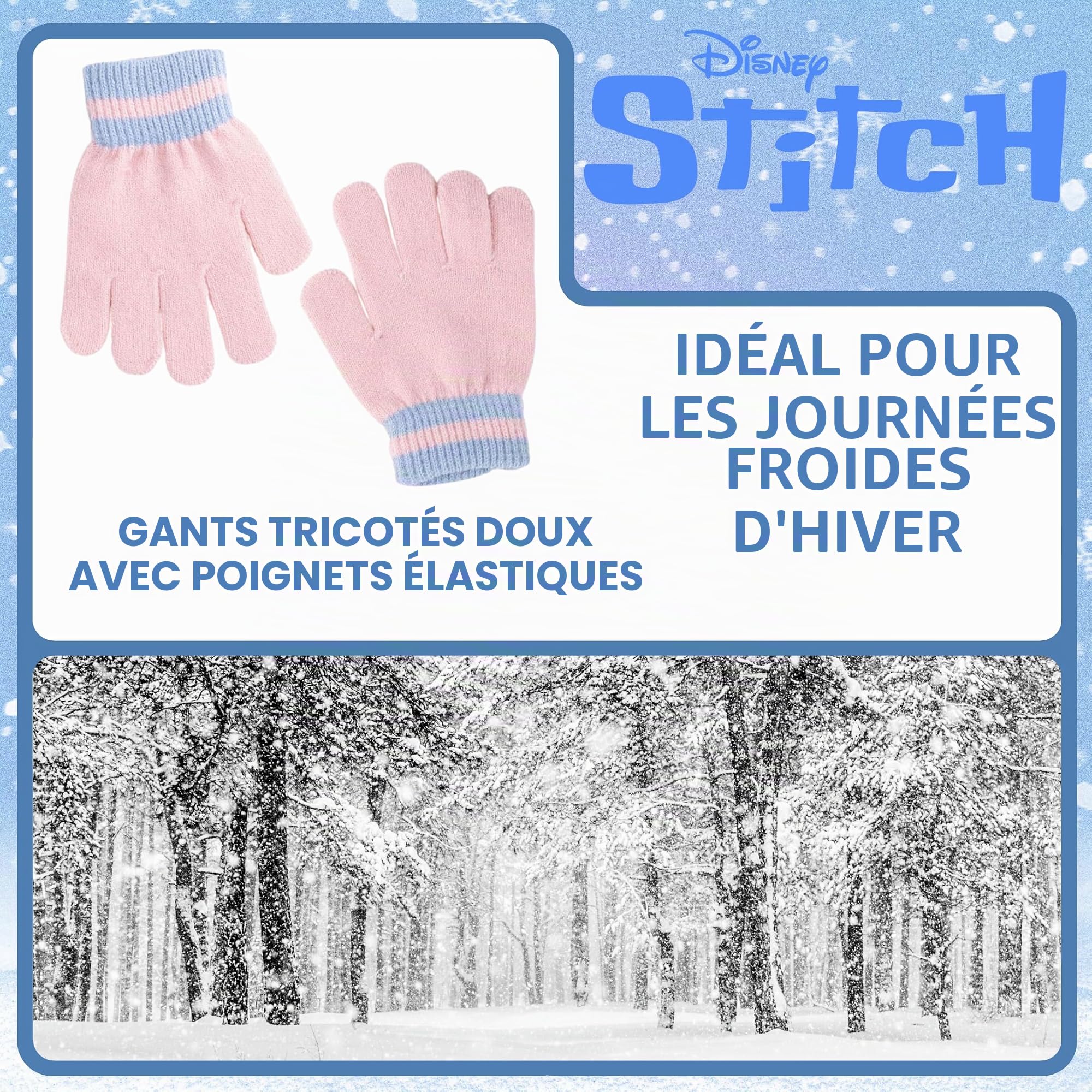 Disney Stitch & Angel Ensemble bonnet à pompon + écharpe + gants pour fille