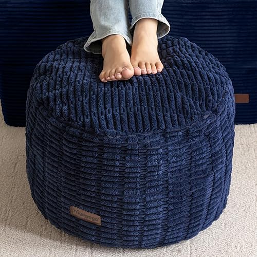 Vista 10 de HIGOGOGO Puf Otomano Relleno Redondo Moderno de Espuma para Reposapiés Decorativo para Sala de Estar, 26 X 18 Pulgadas, Taburete Boho