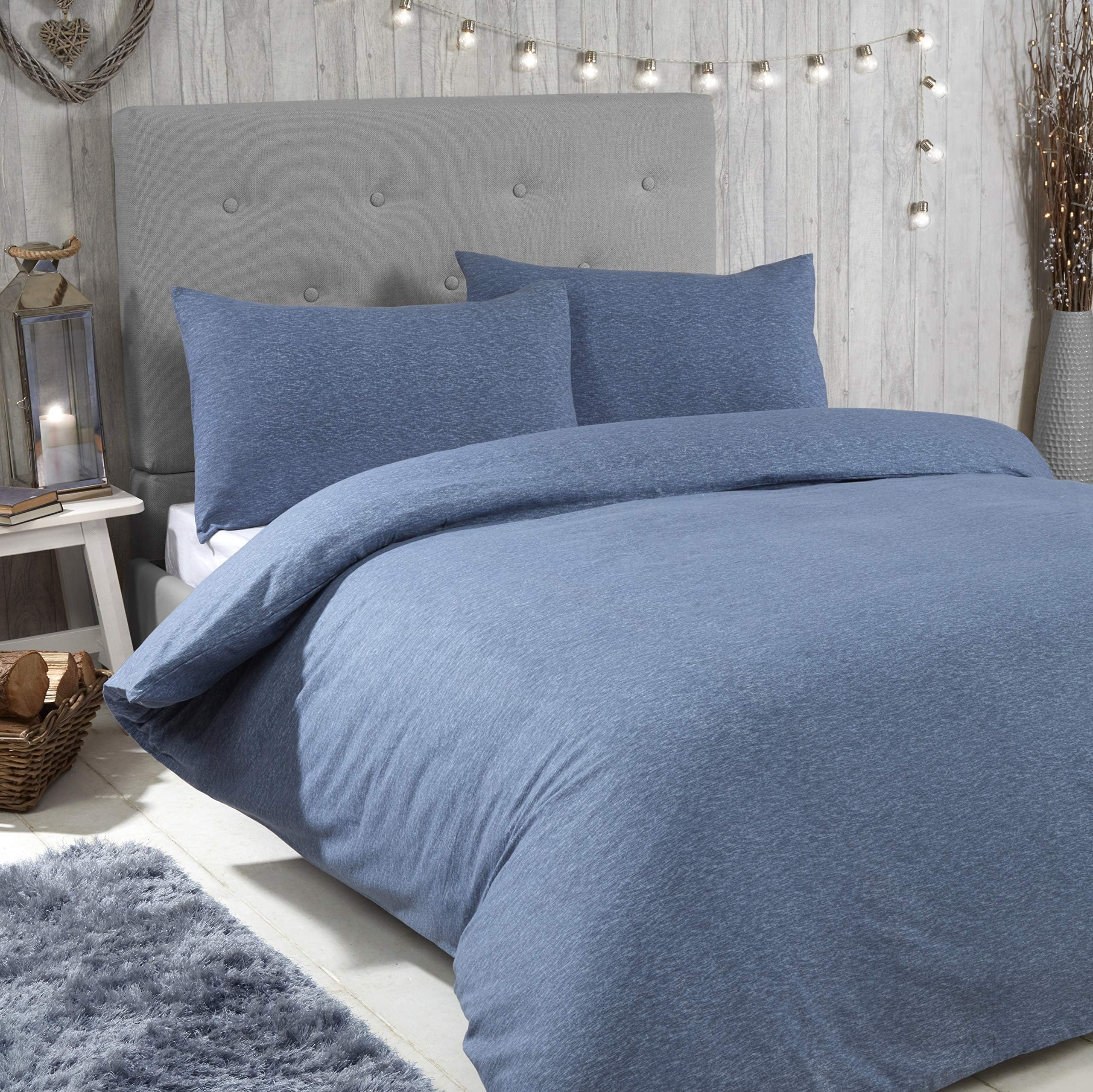 Sanctuary 100% Jersey Cotton Melange Duvet Cover and Pillowcase Bedding Set, Denim, King