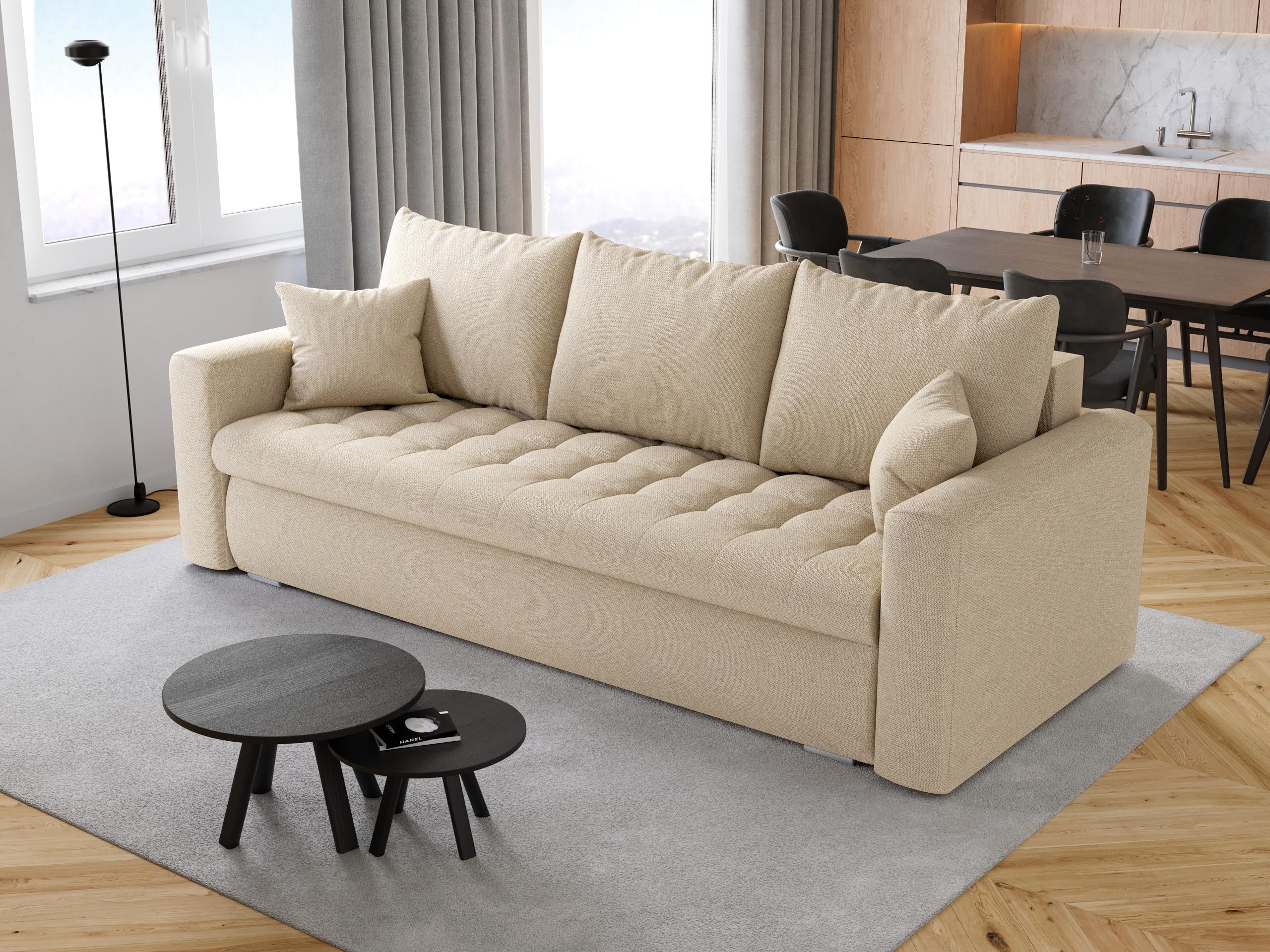 BROMARKT Sofa mit Schlaffunktion Beige Klappsofa Geflecht 140X200 LUIS