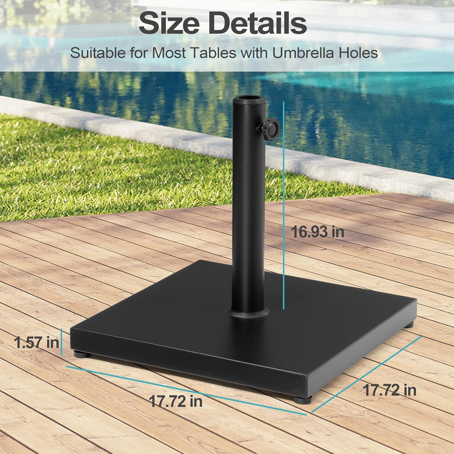 43lb Patio Umbrella Base Stand, Outdoor Square Concrete Stand Heavy Duty Market Umbrella Pole Holder, Black - Image 3