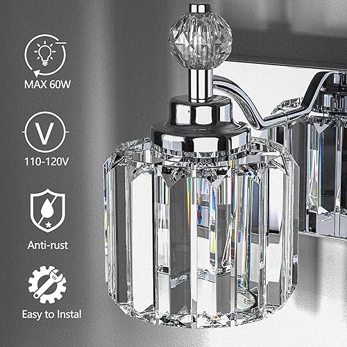 Miniatura 4 de Lámpara de tocador de baño de 4 luces, accesorios de iluminación de baño de cristal sobre espejo con base E12 de 60 W (máx.), 56 piezas de lámina de