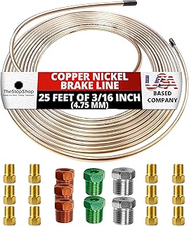 The Stop Shop 25 Feet of 3/16 Inch (4.75 mm) Copper Nickel Brake Line (.028" Wall Thickness) with Fittings