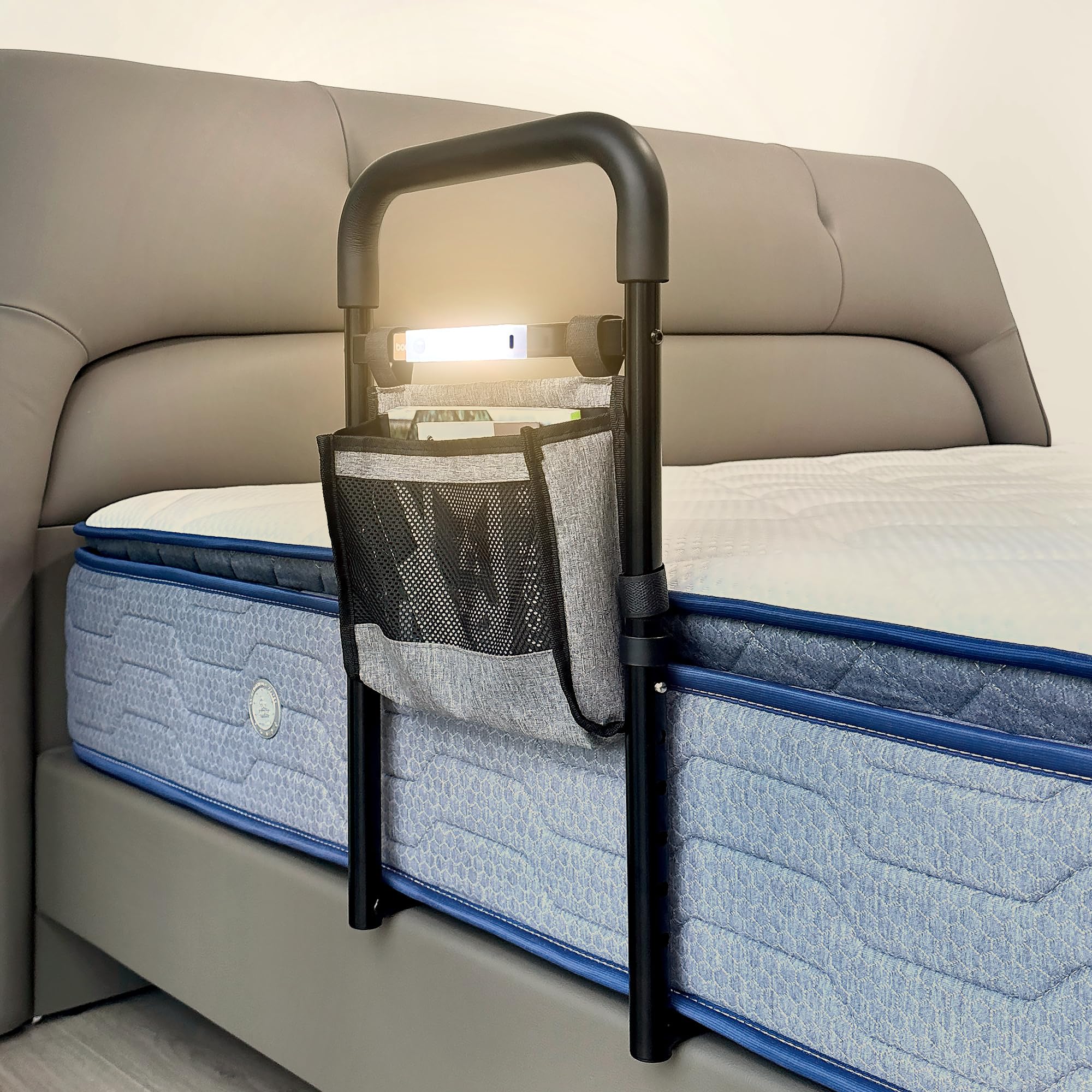 NIMOOD C1 PRO Barriera Letto, Sponda Letto Anticaduta per Anziani e Disabili, Regolabile in Altezza, Adatto a Varie Letto, Luci a LED per Evitare Cadute Notturne, Stabile con Cinghia di Sicurezza