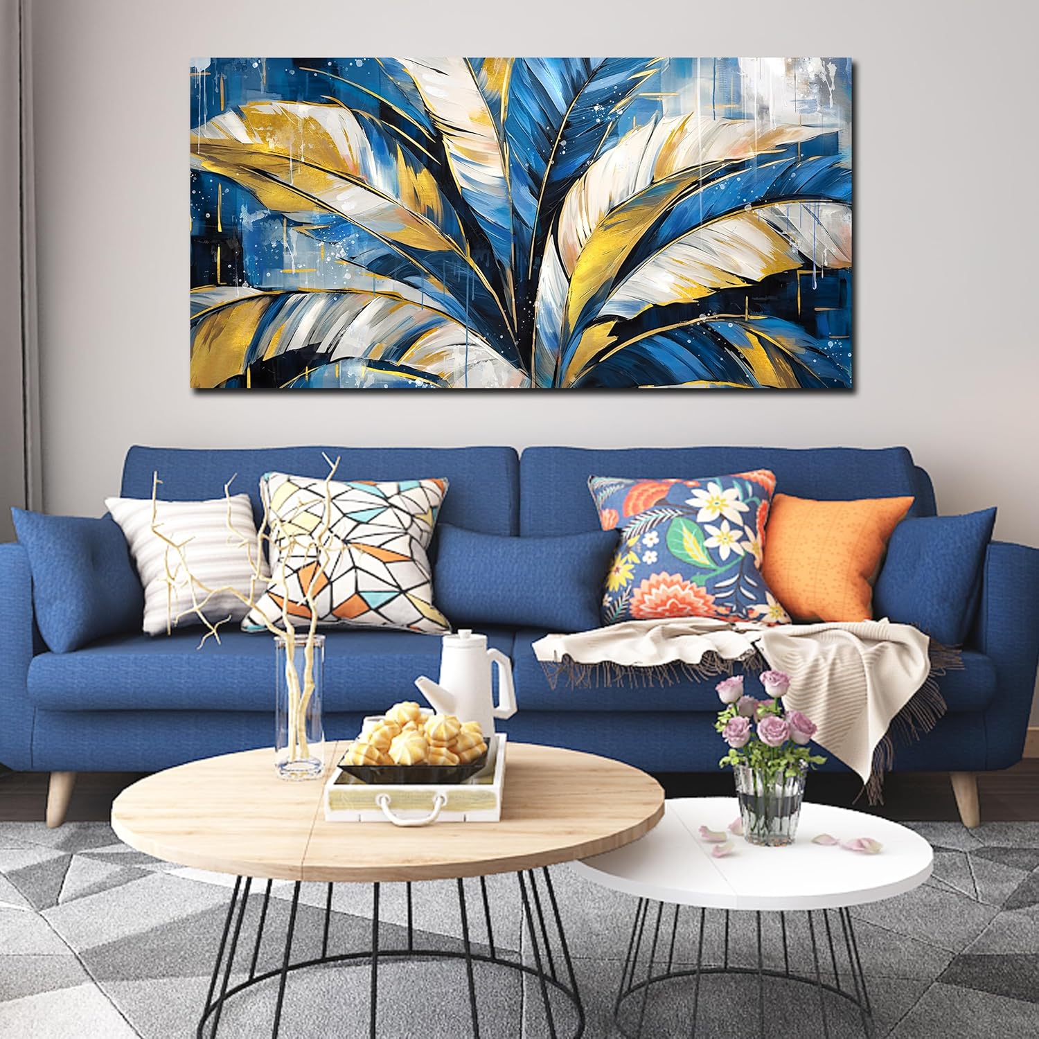 SIXTTART Modern Art Wall Decor - Plant Poster Wall Art for Bedroom - Blue Wall Art for Living Room Ready to Hang Size 30" x 60" 6 SIXTTART Modern Art Wall Decor - Plant Poster Wall Art for Bedroom - Blue Wall Art for Living Room Ready to Hang Size 30" x 60"