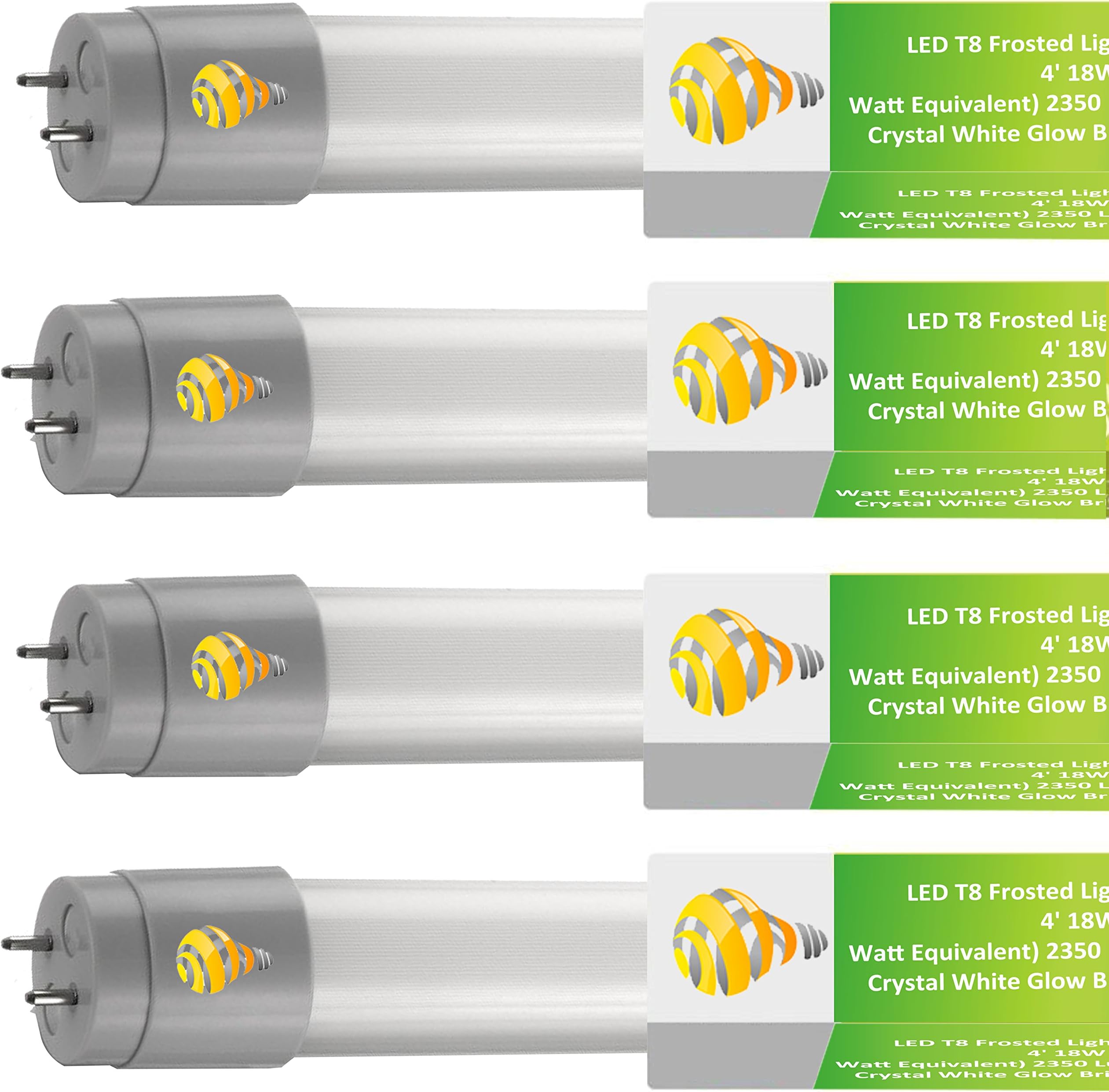 Solray ~ 4 Pack T8 LED Tube Light 48",18W, 5000K (Daylight), 2,350 Lumens, Works WITH or Without a Ballast!! Fluorescent Replacement Light Lamp, Frosted Cover, UL, DLC, Plug and Play,