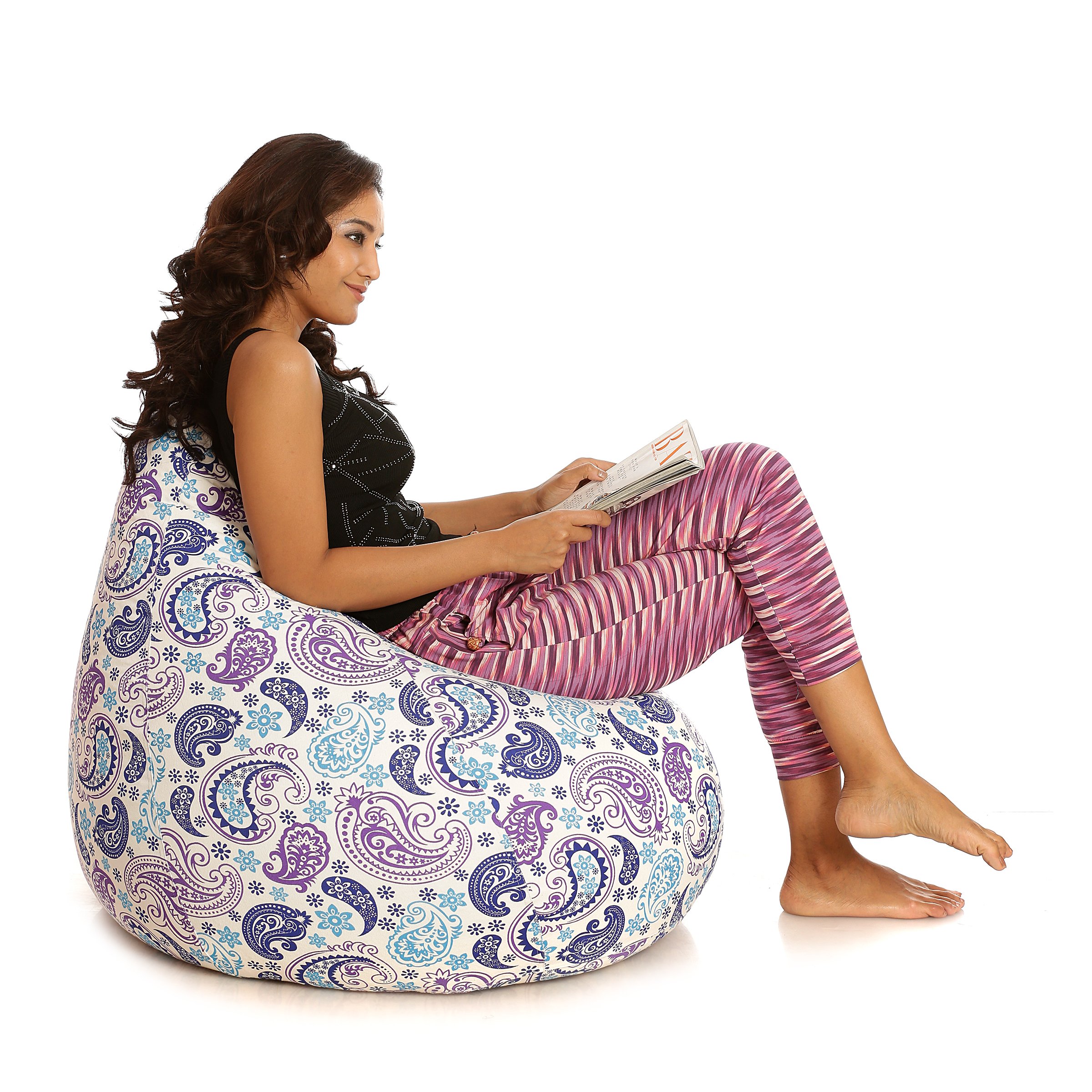 Style Homez Classic Cotton Canvas Paisley Printed Bean Bag XXL Cover Only 3