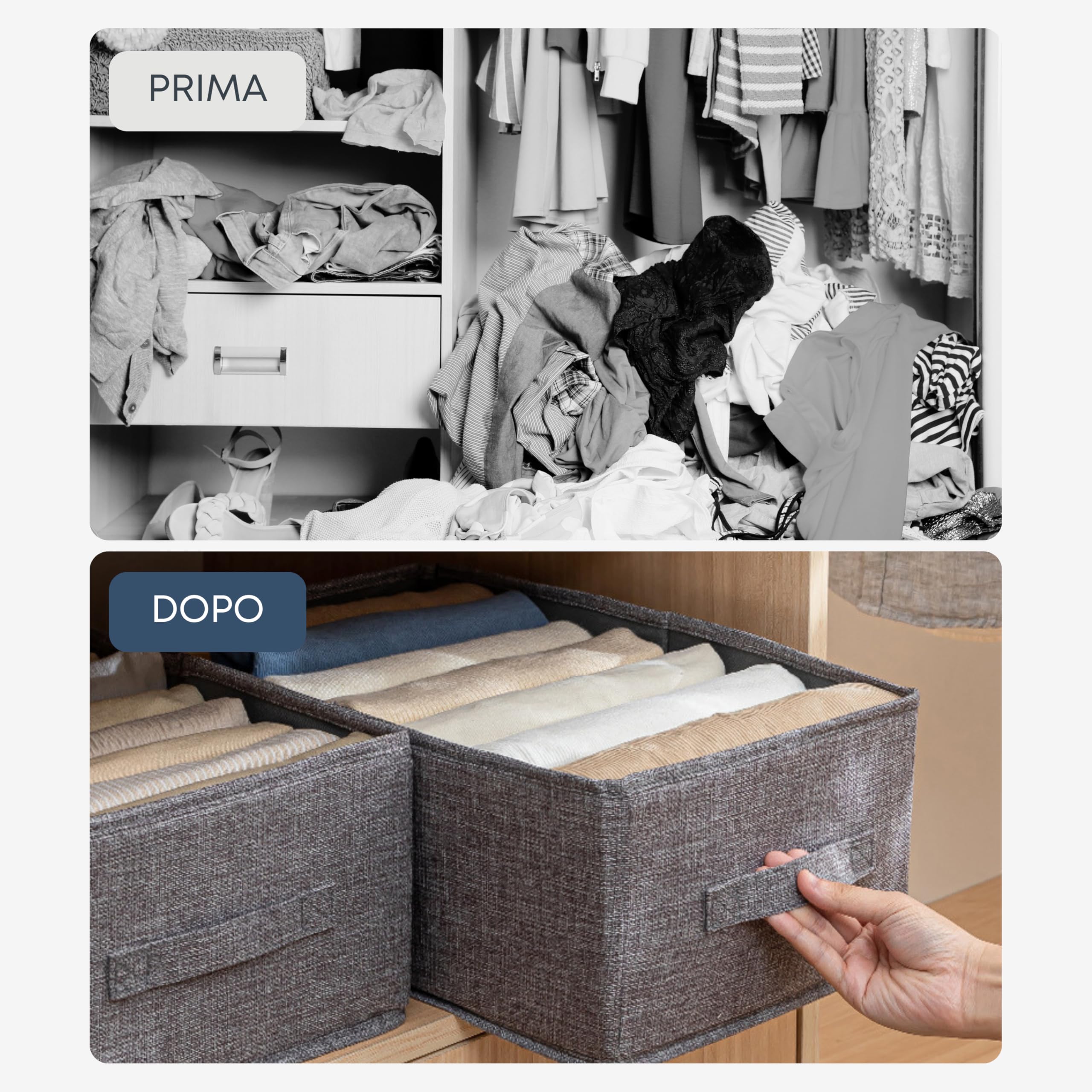Scatole per Armadio XL 48x30x20 cm, Set 3 Contenitori per Vestiti Pieghevoli, Organizer Armadio Salvaspazio con Coperchio e Manici, Scatole Portaoggetti Rigide in Tessuto Grigio