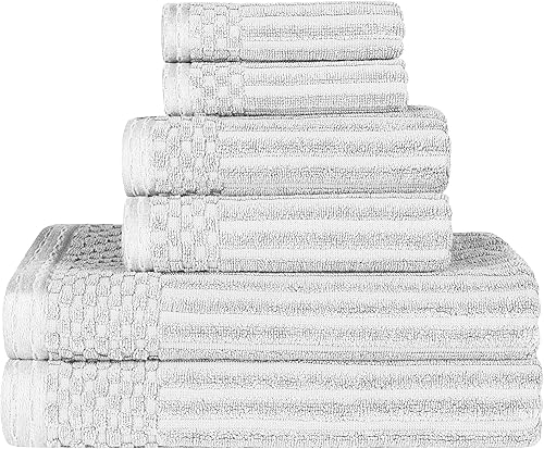 Superior Juego de 6 toallas de algodón sólido y acanalado, toallas de cara de 13 x 13 pulgadas, toallas de mano de 16 x 28 pulgadas, toallas de baño