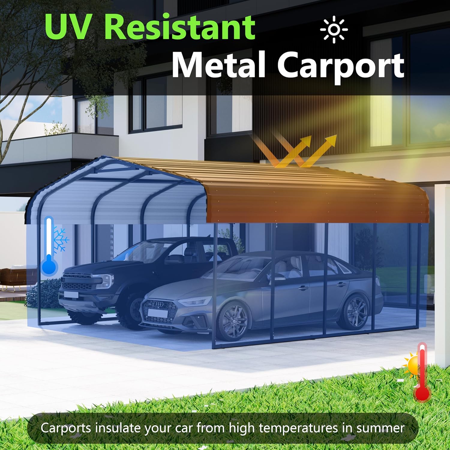 Metal Carport 10×15 Car Port, Outdoor Storage Heavy Duty Metal Canopy Multi-Use Garage Shed for Car and Truck, Carport Kit with Galvanized Steel Roof Building and Frame Metal Carport 10×15 Car Port, Outdoor Storage Heavy Duty Metal Canopy Multi-Use Garage Shed for Car and Truck, Carport Kit with Galvanized Steel Roof Building and Frame