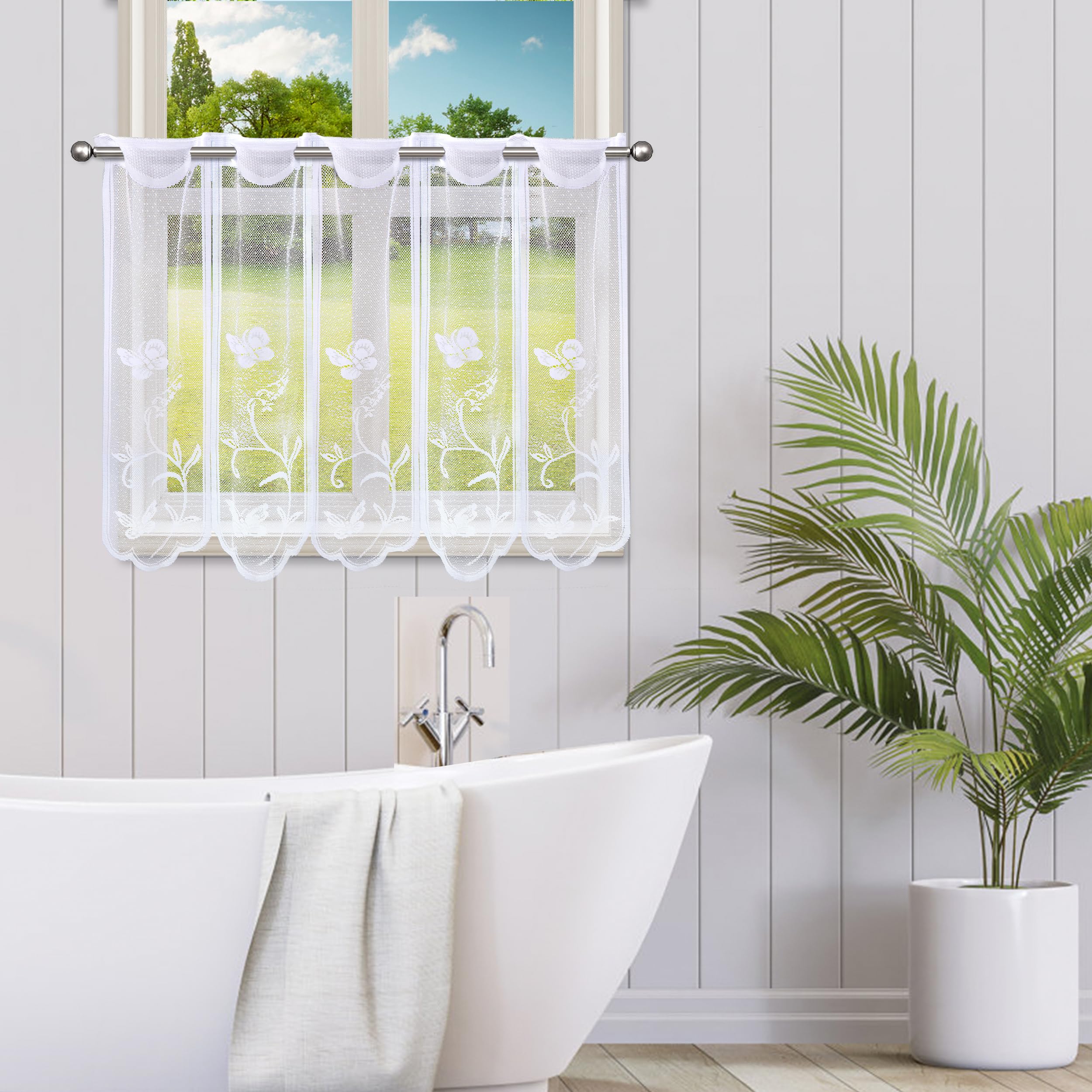 Rideau Court de Cuisine À Passe-Tringle, Rideau Brise-bise Semi-Transparent, Demi-Rideau pour Salle de Bain, Chambre À Coucher, Petites Fenêtres (Color : White, Size : H30xW200cm/12x79in Rideau Court de Cuisine À Passe-Tringle, Rideau Brise-bise Semi-Transparent, Demi-Rideau pour Salle de Bain, Chambre À Coucher, Petites Fenêtres (Color : White, Size : H30xW200cm/12x79in