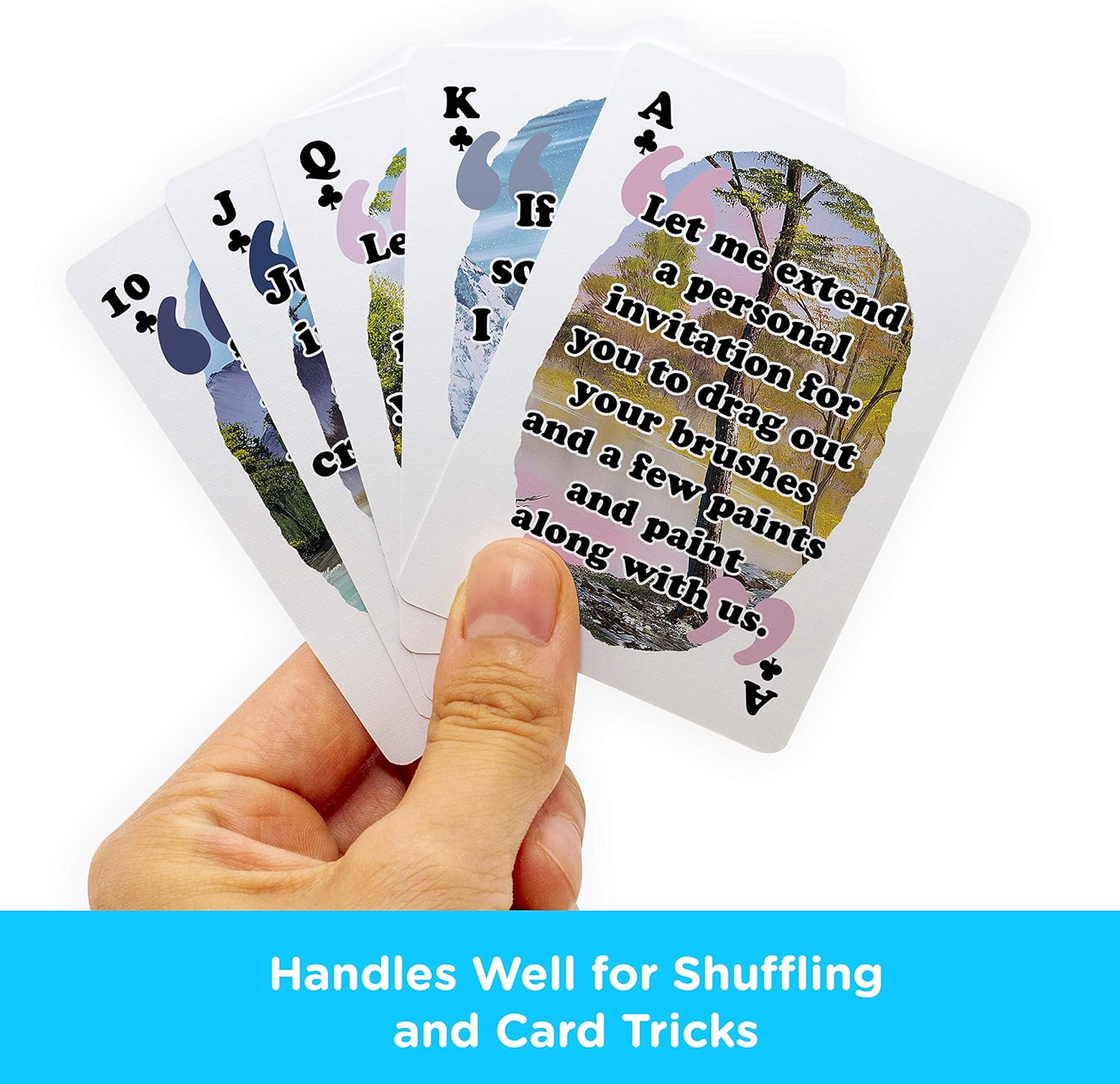 AQUARIUS Bob Ross Playing Cards - Bob Ross Quotes Deck of Cards for Your Favorite Card Games - Officially Licensed Bob Ross Merchandise & Collectibles - Poker Size with Linen Finish