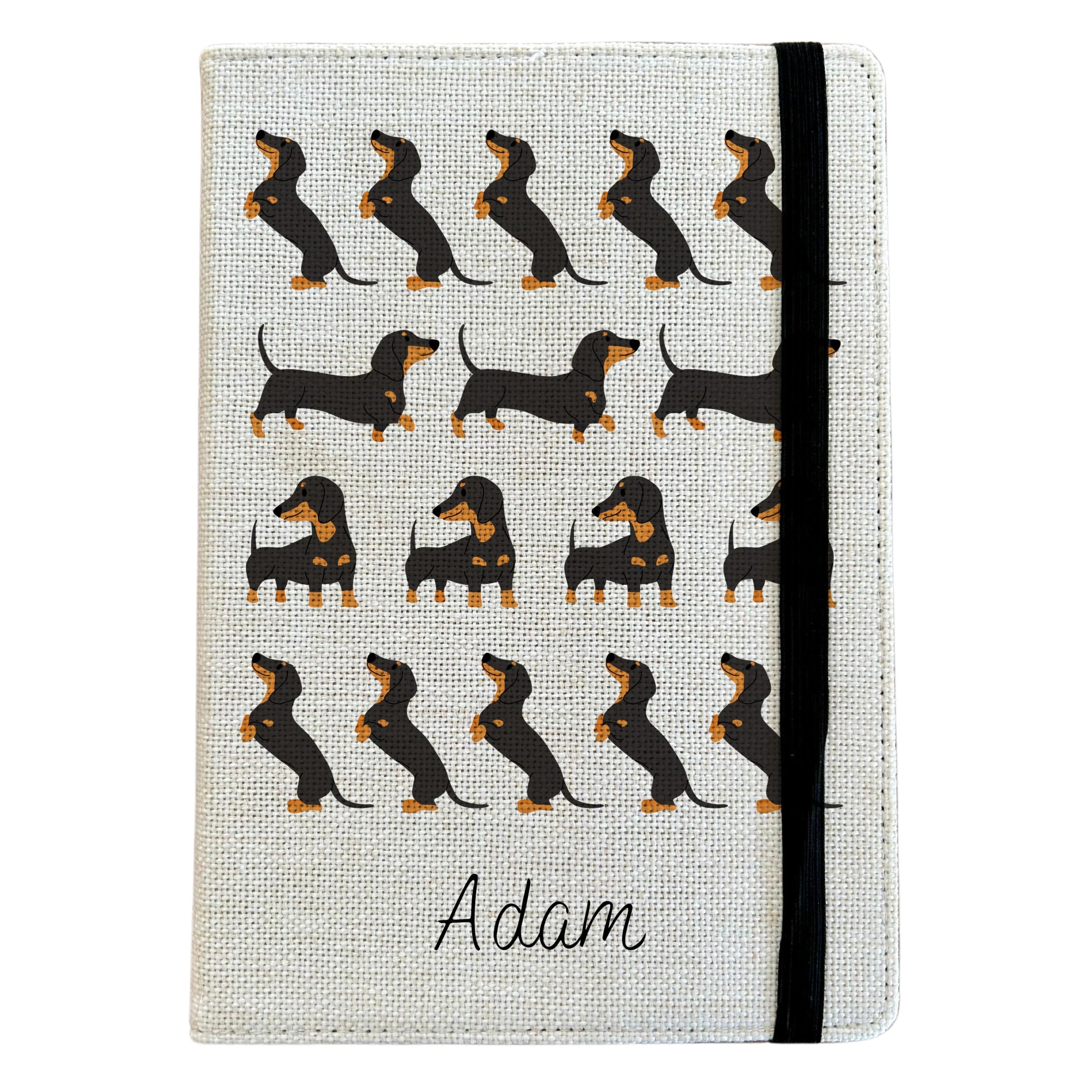 Personalised Dachshund Dog A5 Notebook - Custom Dog Lined Journal - Reusable Puppy Notebook Cover - Linen Hardback Journal Cover Gift