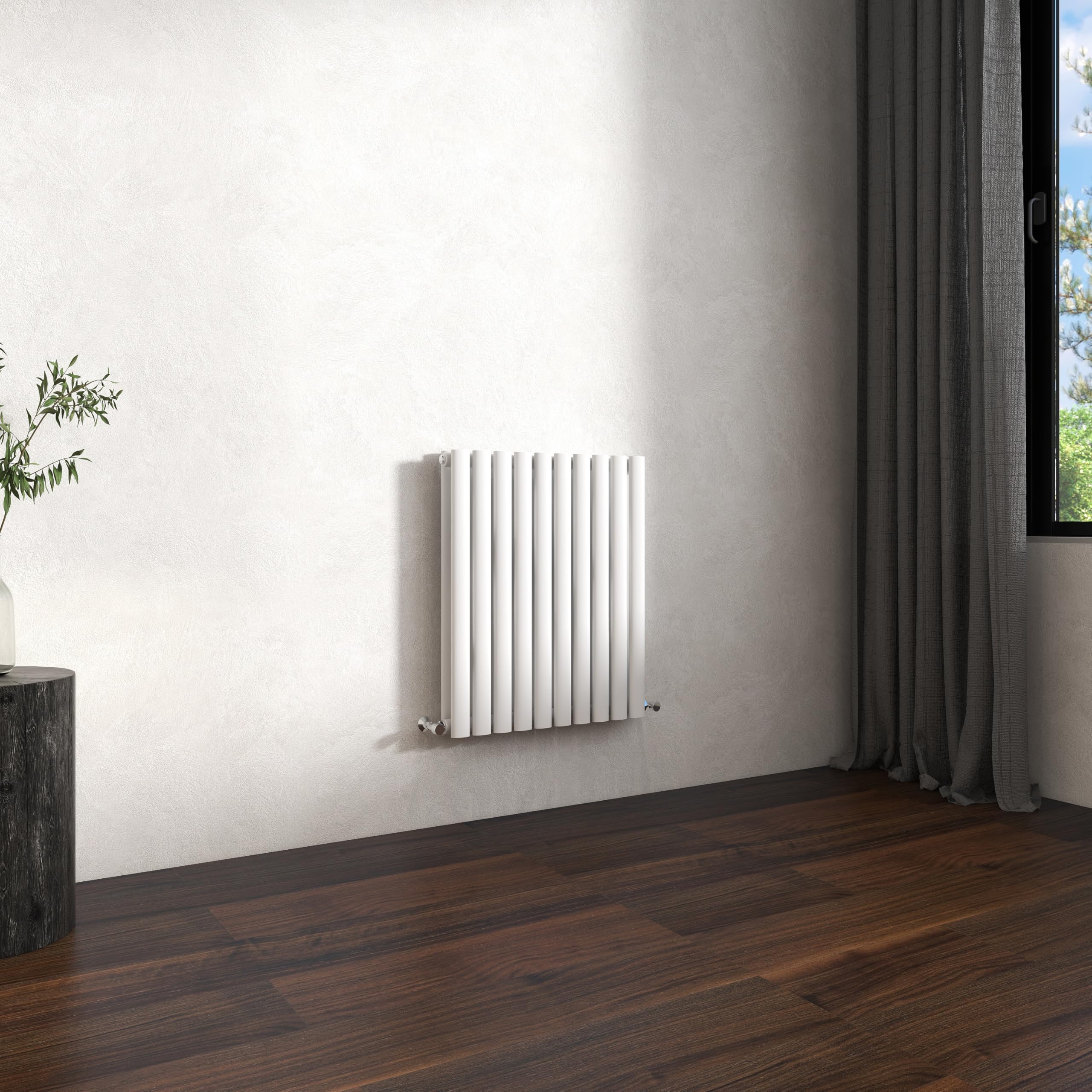 Traditional Horizontal Oval Column Radiator, 600x590mm Gloss White Modern Heating Radiators, Double Panel Wall Mounted Heater Rads, Perfect for UK Hallway, Living Room & Bathroom Central Heating