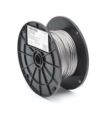 Stainless Steel 316 Wire Rope on Reel, 7x7 Strand Core, 1/8" Bare OD, 250 Length, 340 lbs Breaking Strength