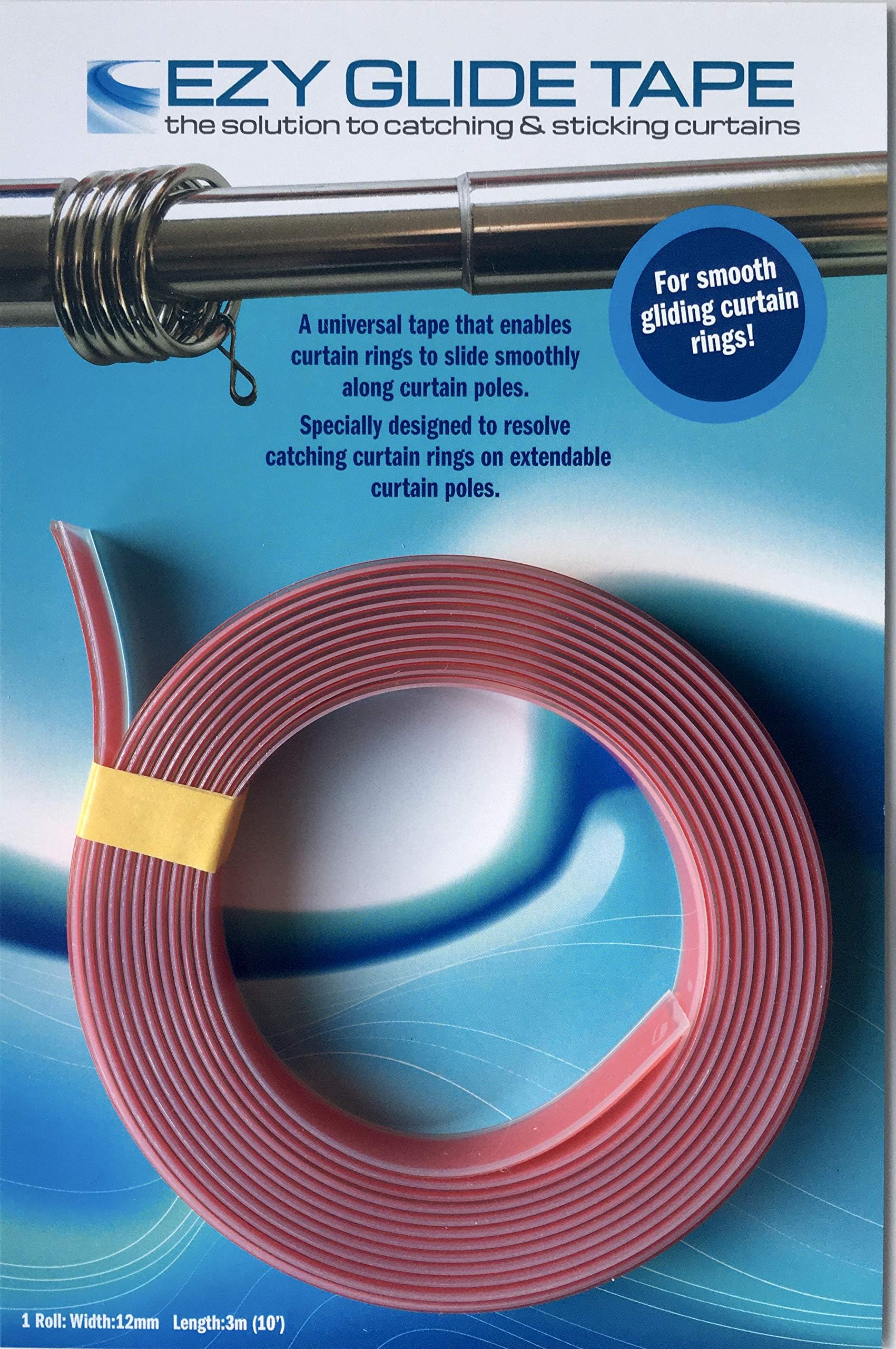 Ezyglide Curtain Pole Tape - for smooth and silent sliding curtain rings. Stops rings catching on curtain poles (especially extendable poles) - 3m (10ft)