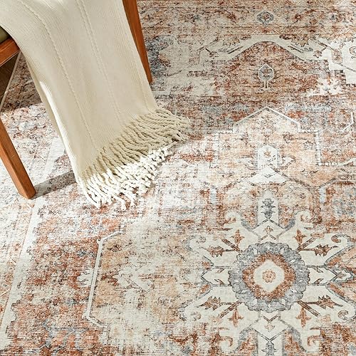 Miniatura 7 de jinchan - Alfombra persa para interiores, con estampado, color rojo ladrillo, envejecida, delgada, de felpilla, ligera, que contrasta con la