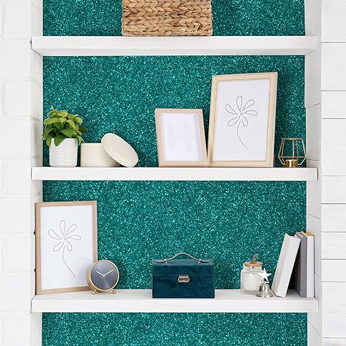 Miniatura 3 de CHIHUT Papel tapiz de color verde azulado con purpurina para dormitorio, papel tapiz para despegar y pegar, papel tapiz de tela extraíble, rollo de