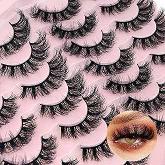 Mink Lashes Fluffy Yasnai Eyelashes Volume Lashes Wispy Cat Eye Fake Lashes Natural Faux Mink Flase Eyelashes 14 Pairs Pack