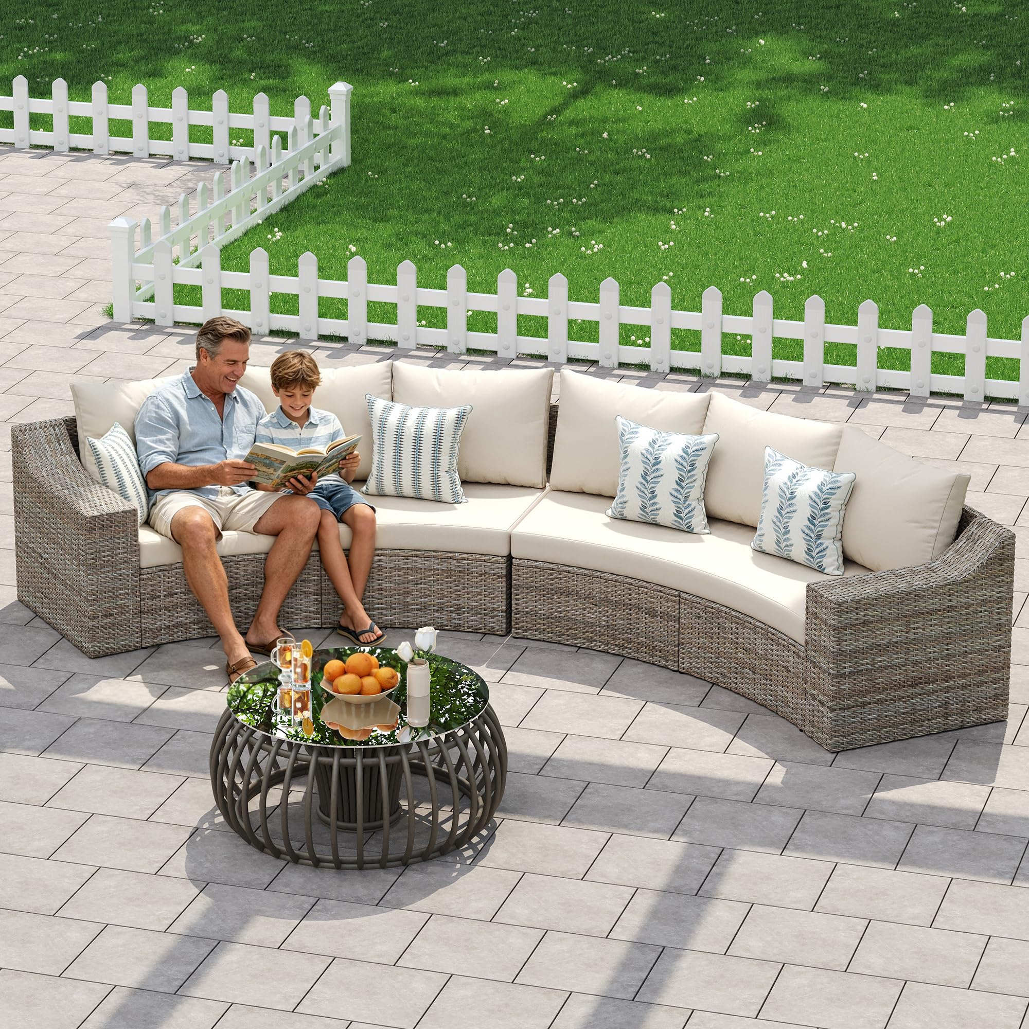 LUXOAK 6-Piece Wicker Patio Furniture Set, Sectional Sofa with 6' Armrests — product photo