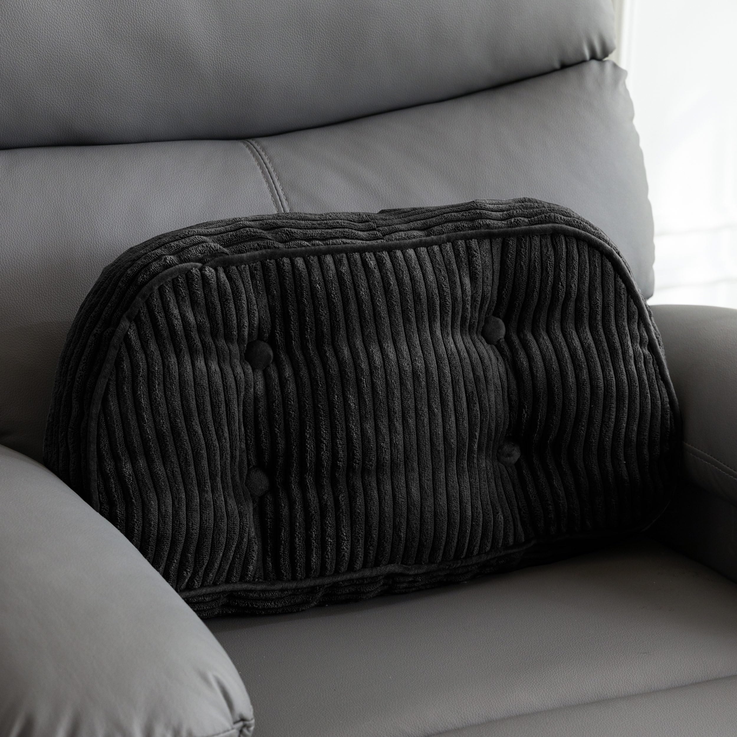 HIGOGOGO Tufted Corduroy Lumbar Support Pillow for Recliner Chair/Accent Chair/Couch/Office Chair, Back Support Cushion for Elderly, Recliner Cushions for Back Rest, Pain Relief, Reading, Black