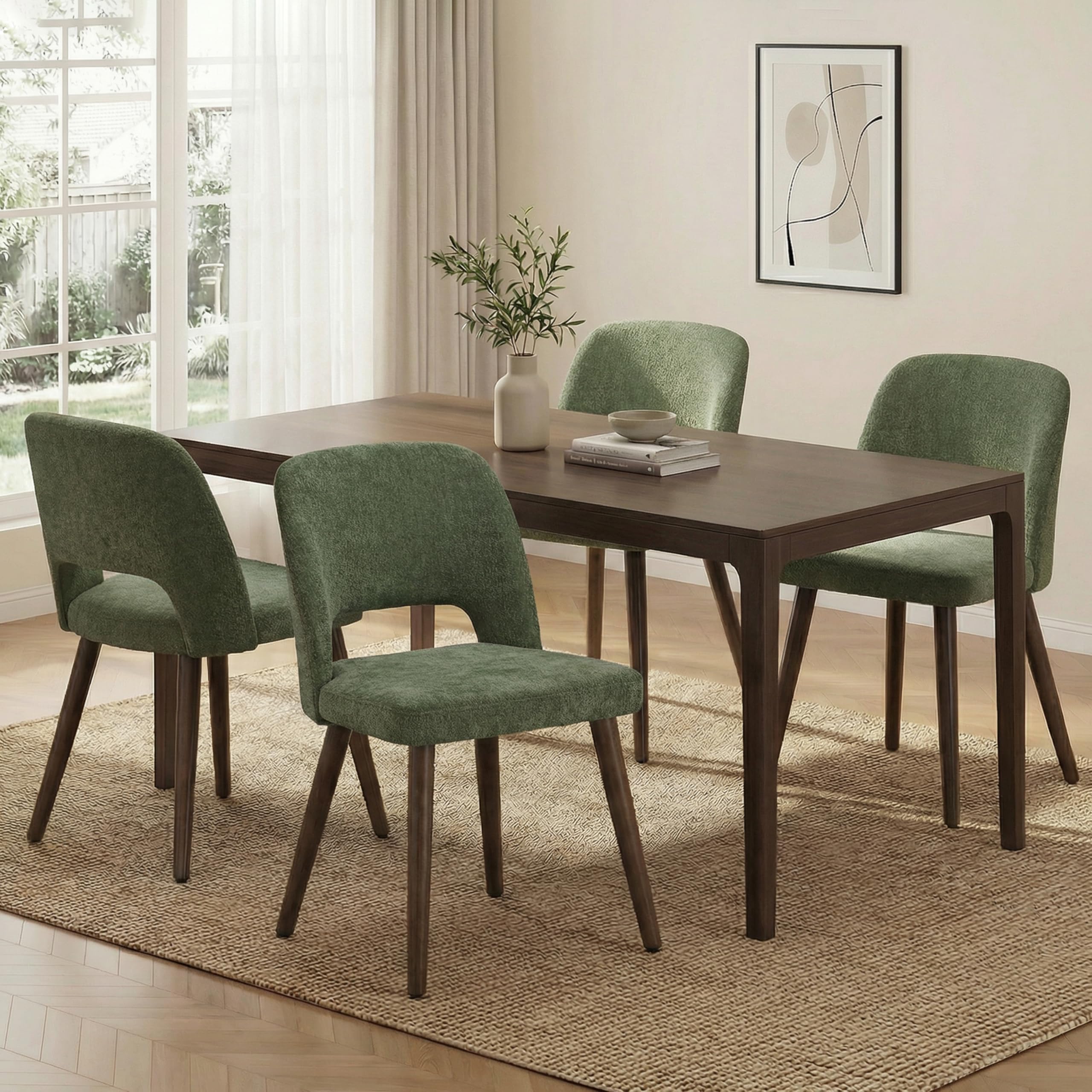 Curved Back Dining Chairs in Green - Set of 4