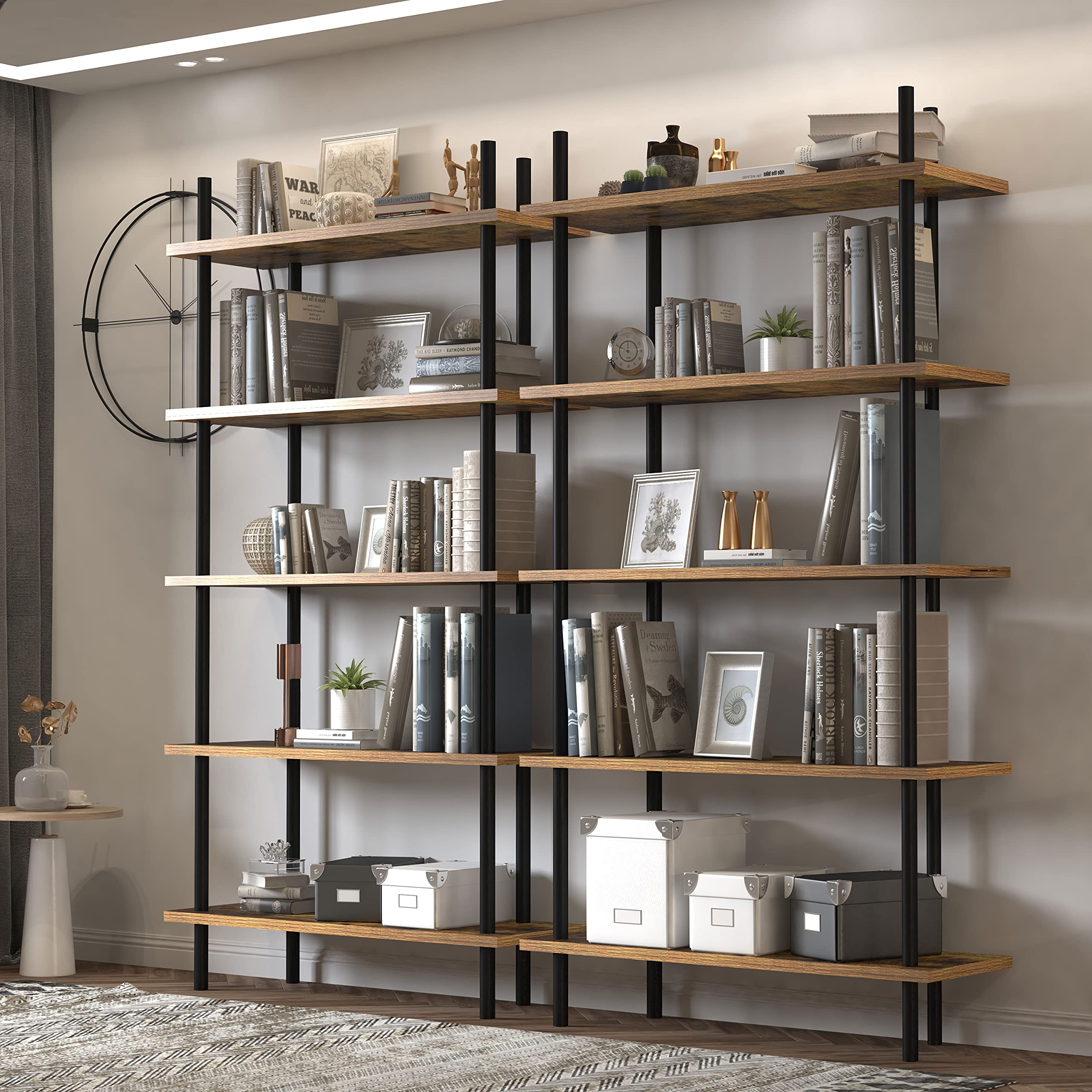 Buy 5 Tier Bookshelf, 66.7" Industrial Wood Bookcase Tall Bookshelves