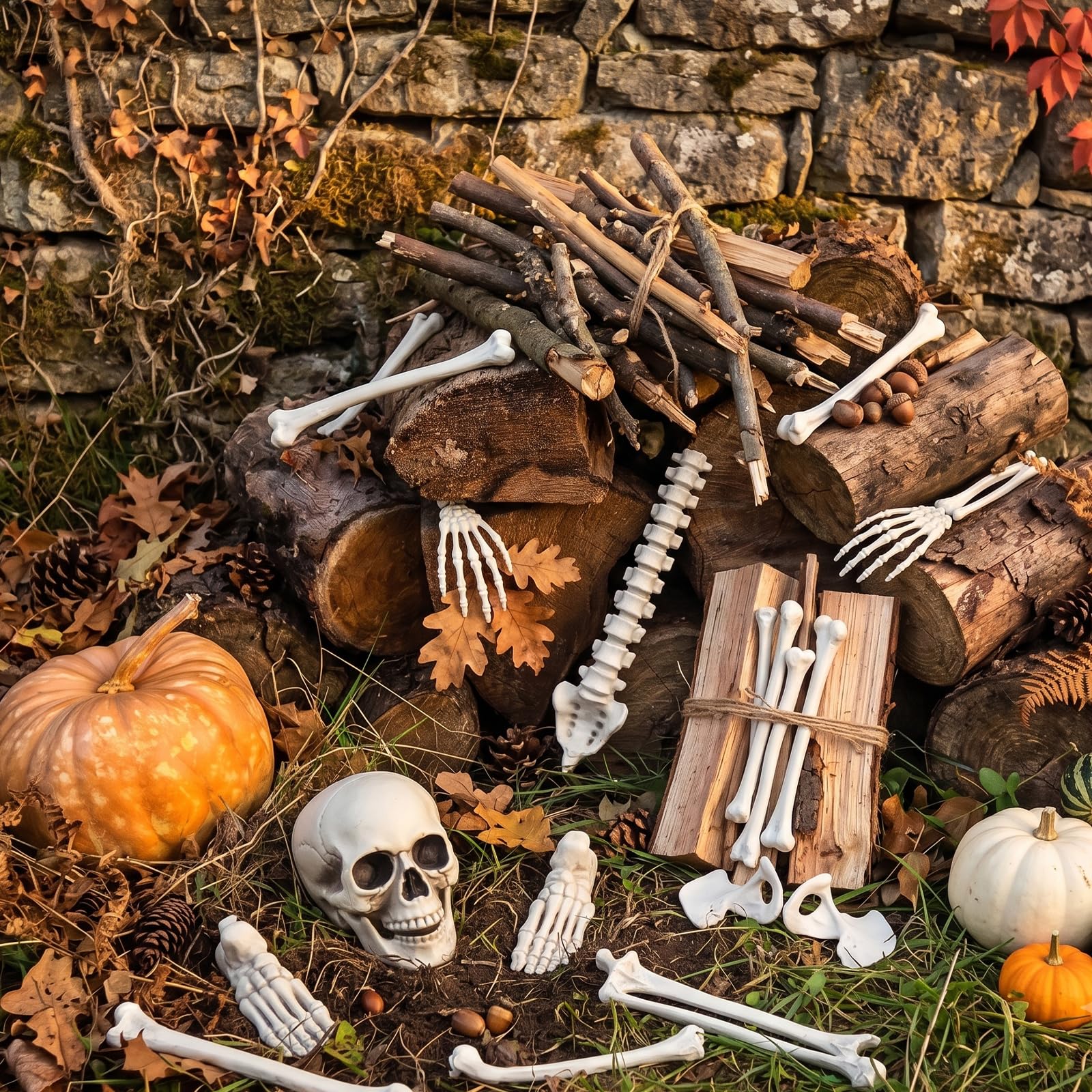 APACALI Set di decorazioni per Halloween con teschio e ossa, 28 pezzi