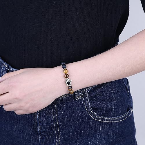 Miniatura 2 de Pulsera Hamsa con cuentas de piedra de tigre de ónix