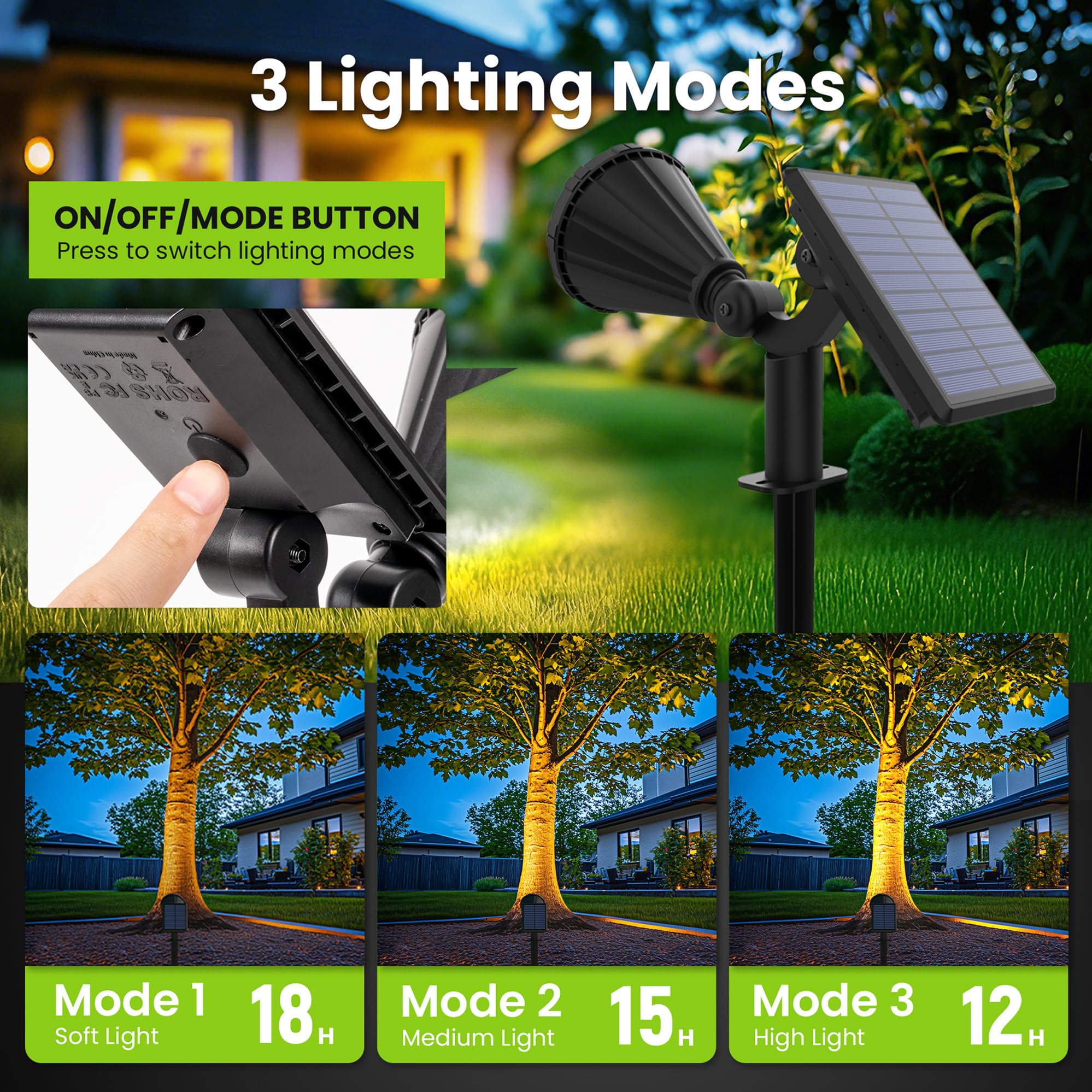 Solpex Lot de 4 Spots Solaires d'extérieur, projecteurs solaires,IP65 étanches à 25 LED lampes solaires pour chemins, extérieur Jardins, Clôtures (Blancs Chaud)
