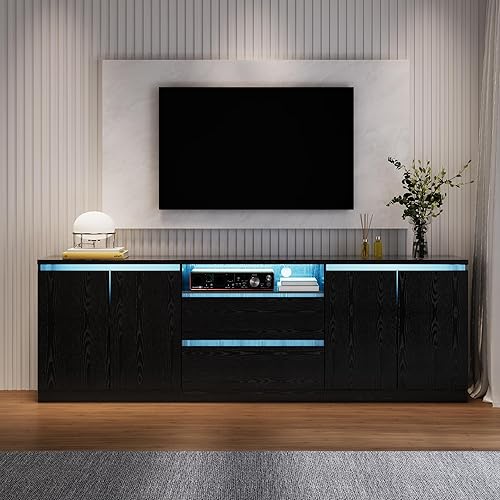 Miniatura 4 de Moderno soporte de TV para televisores de hasta 100 pulgadas, consola de TV LED, centro de entretenimiento largo con 2 cajones/2 gabinetes, soporte