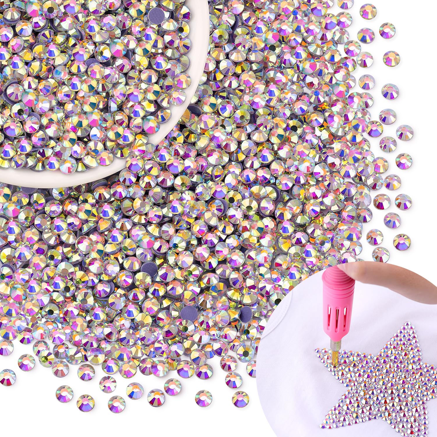 6000Pcs Hotfix Rhinestones for Clothing, Crystal AB SS12 Iron On Flatback Glass Gems, Bedazzler Crystals Rhinestones for Crafting Clothes Hats Shoes