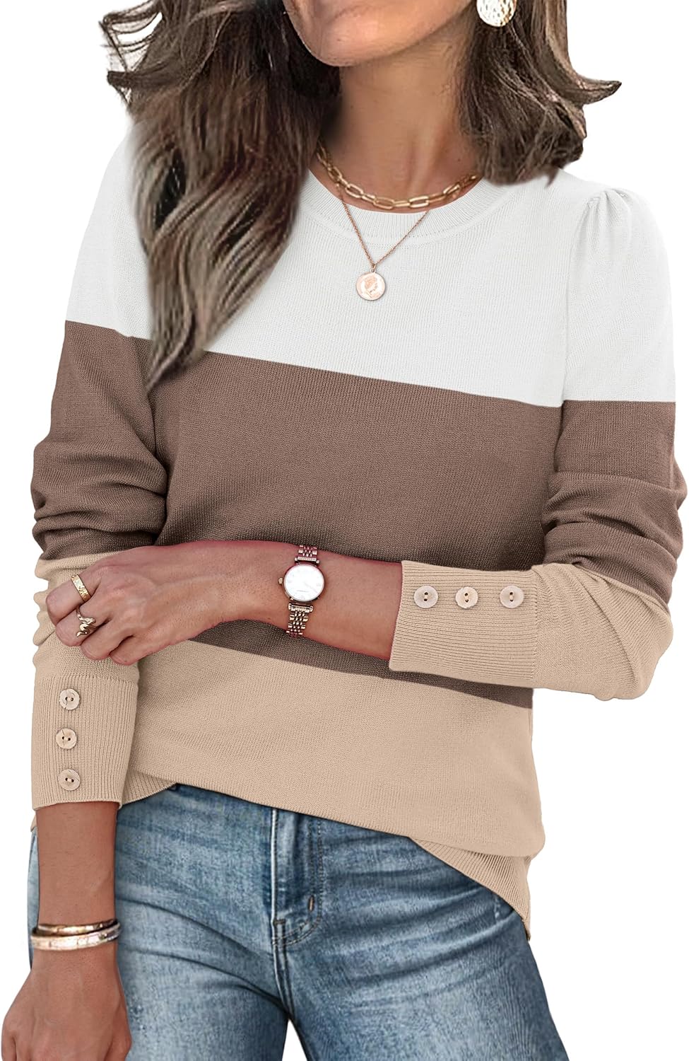 Womens Sweaters Fall Fashion 2025 Long Sleeve Button Cuff Soft Knit Pullover Trendy Tops Dressy Casual Blouses