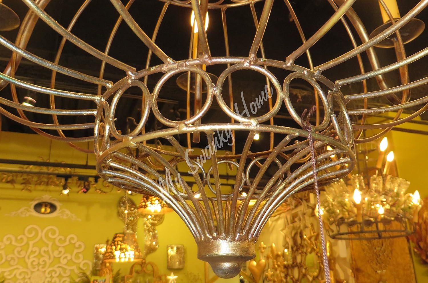 MY SWANKY HOME Bronze Iron French Basket Candle Chandelier | Romantic Country Cottage Globe