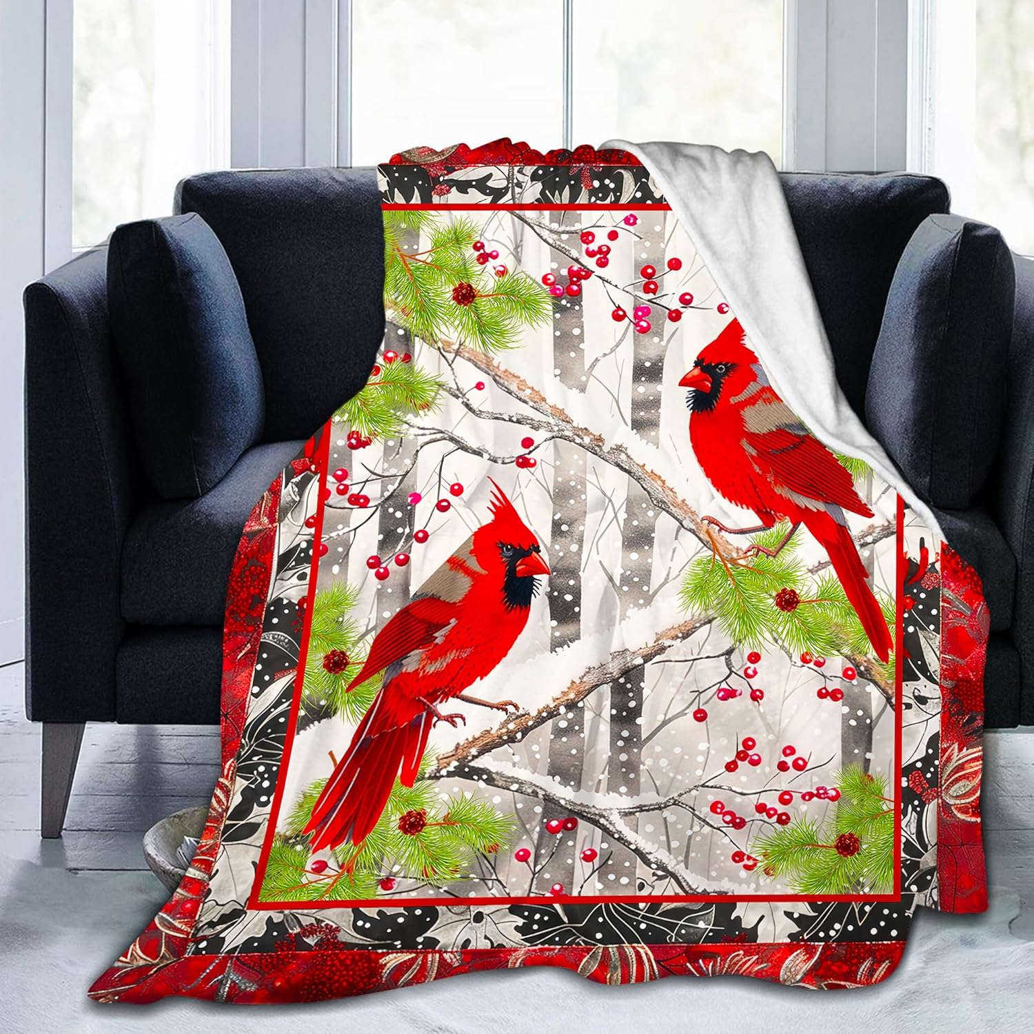 Cardinal Throw Blanket Gifts for Women Girls, Super Soft Unique Red Cardinal Stuffed Decor Bird Winter Microfiber Throw Blanket Gifts for Christmas, Warm Cozy Plush Fleece Flannel Blankets 50"x40" - Image 4