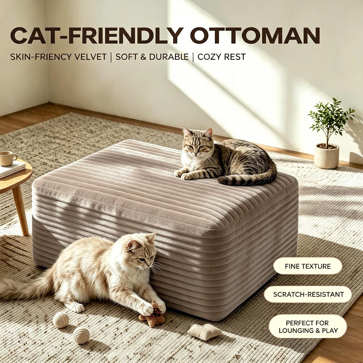 37" Ottoman Foot Rest, Corduroy Upholstered Boneless Ottoman, Compressed Memory Foam Cloud Sofa Module for Living Room, No Assembly Required, Camel