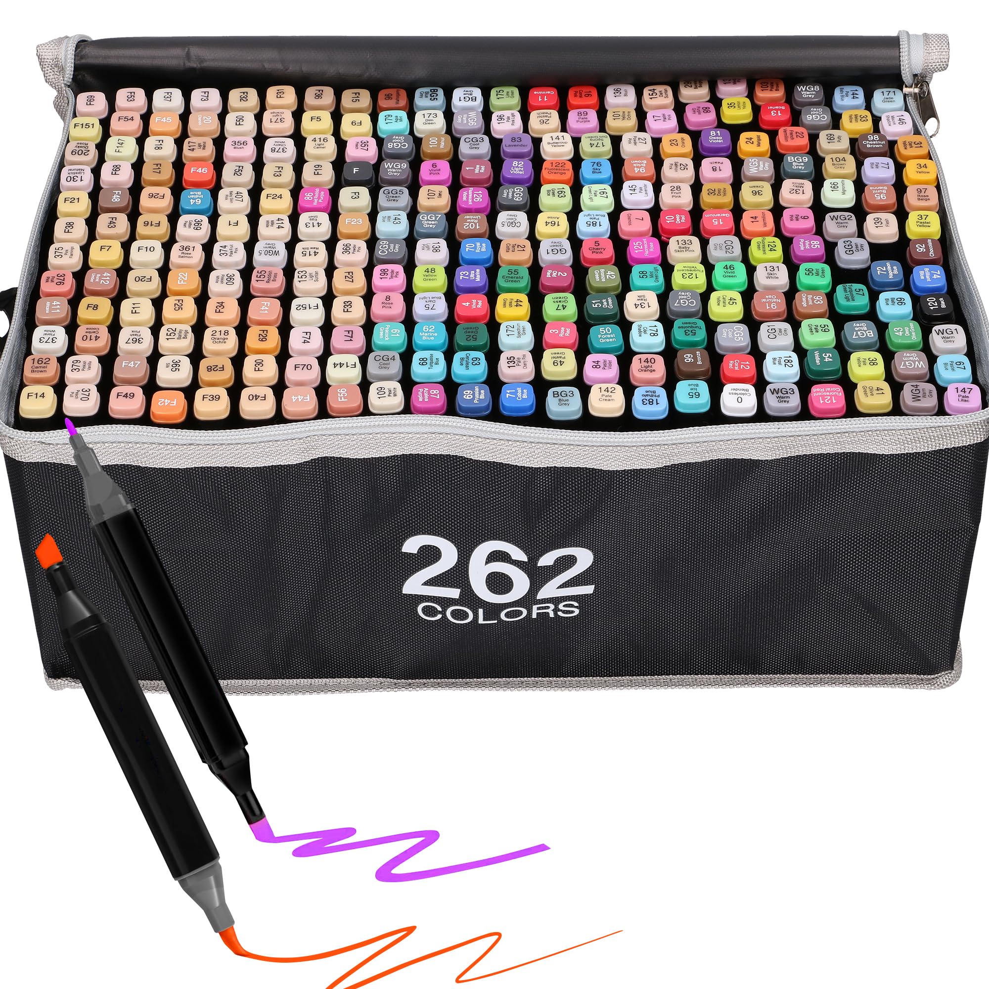 EXTRALINK Alkoholmarker Filzstifte 262 Stück, 2 Sekunde Schnell Trocknende Stifte Set, Marker Stifte mit Doppelseitige Spitze, Lebendige Tintenfarbe, Stifte mit Tragetasche, Zeichnung, Manga