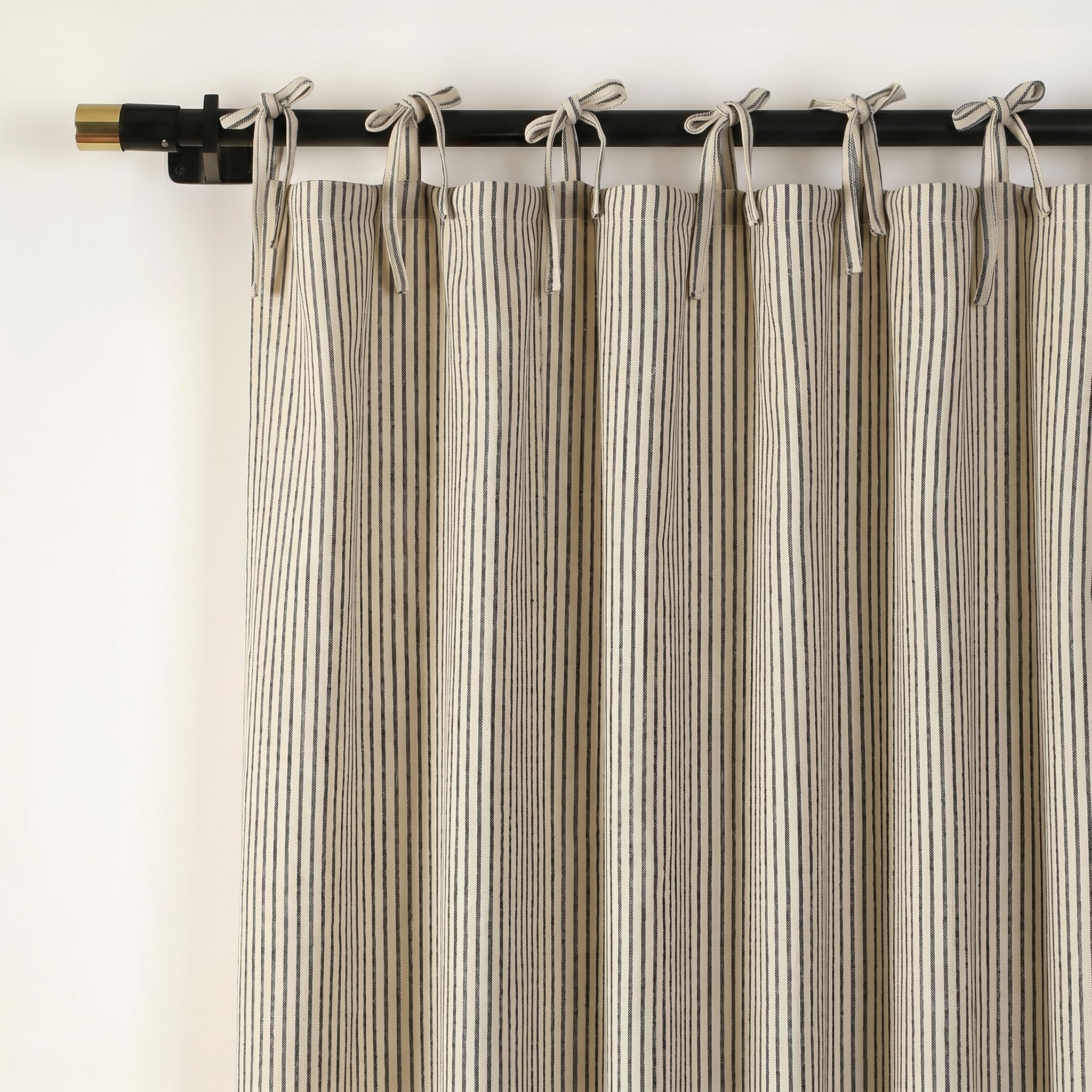 THE ART BOX Gaze Vorhänge – Gestreifte Boho-Leinenoptik, Krawatten-Top, Lichtfilternd, Tür- und Fensterbehandlung, 2 Vorhang-Panels Schwarz auf Beige (228,6 x 106,7 cm pro