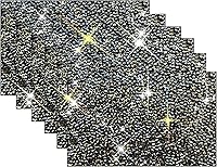 Vista 36 de Juego de 2 manteles individuales cuadrados incrustados con diamantes de imitación plateados