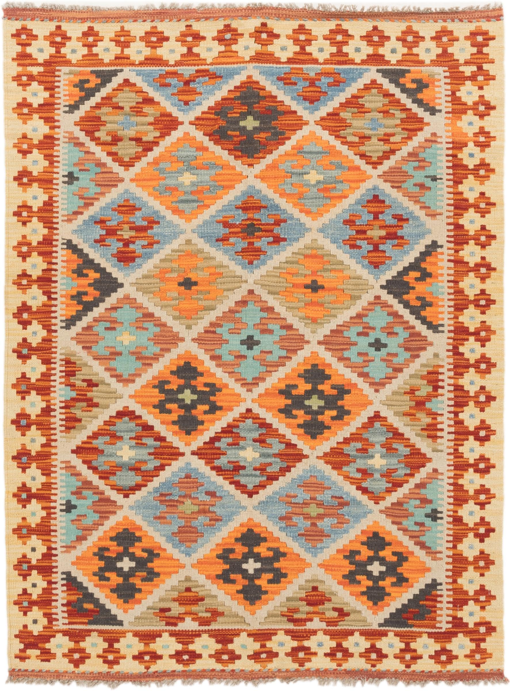 Tapis d'Orient Kilim Afghan en laine véritable fait main 105x140 cm style bohème