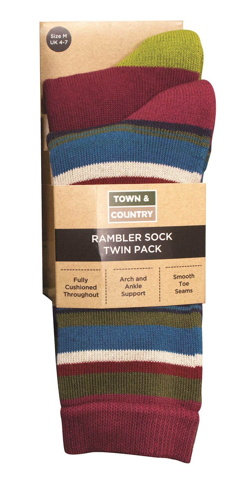 Town and Country MultiColoured Rambler Socks Twin Pack 4 - 7