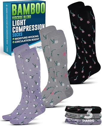 Doctor's Select Bamboo Viscose Light Compression Socks for Women & Men - 3 Pairs, 8-15 mmHg Compression Socks, Knee High