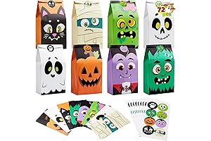 JOYIN Halloween Candy Bags for Kids, 72PCS Trick or Treat Paper Bags with Stickers