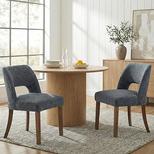 Vista 32 de keoni Juego de 4 sillas de comedor de madera, sillas de comedor tapizadas de tela moderna de mediados de siglo, sillas de cocina de granja con Verde