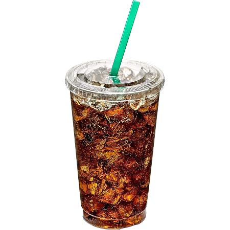 Amazon 透明プラスチック使い捨てカップ 蓋付き 14オンス 100個パック 透明なペットカップ 冷たいスムージー アイスコーヒーゴーカップ コーヒー パフェ ジュース ソーダ カクテル パーティーカップに最適 Ecoquality 使い捨てドリンクカップ