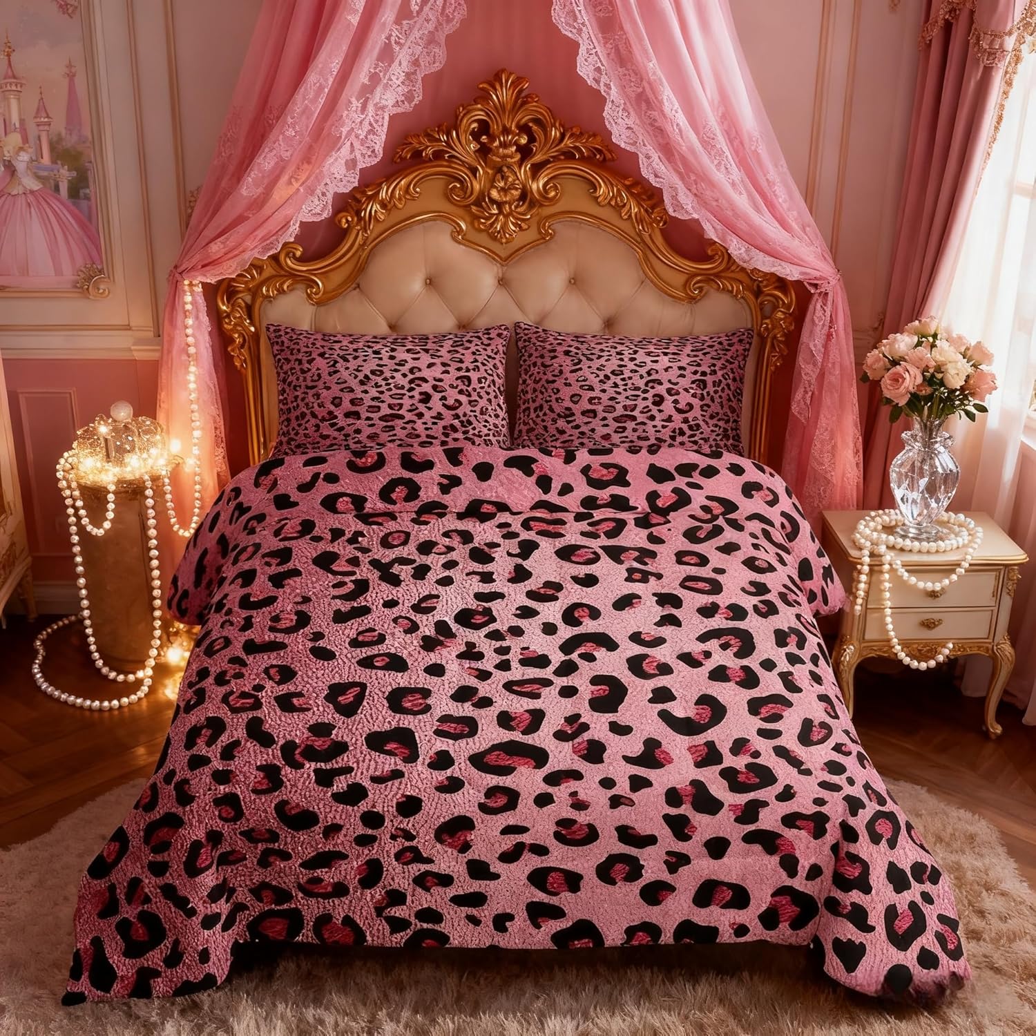 Homewish Pink Leopard Print Comforter Set Twin Size,Cheetah Bedding Set 2pcs for Kids Teens Girls Adults Room Decor,Wild Animal Skin Texture Quilt Set Romantic Fashion Duvet Insert with 1 Pillowcase