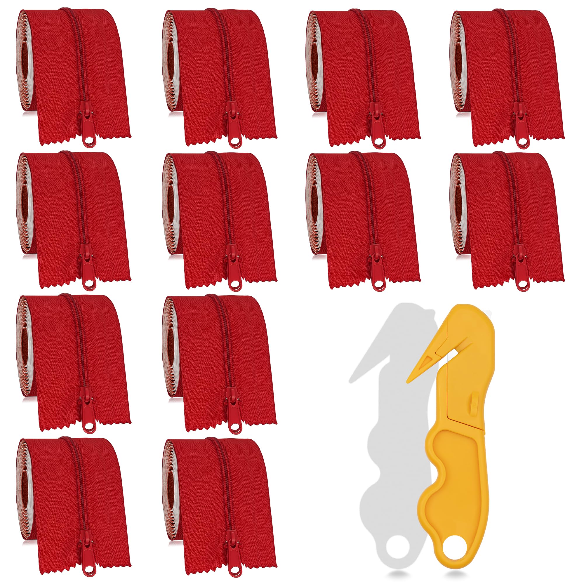 Lot de 12 fermetures éclair autocollantes rouges - 220 cm x 7,6 cm - Fermeture éclair double face haute performance pour murs anti-poussière, serres, zones de construction