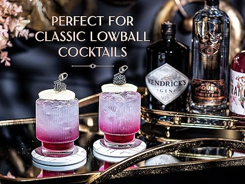 Miniatura 3 de Vasos de cóctel vintage Art Deco acanalados, juego de 4, vasos dobles de cristal de 12 onzas para beber whisky clásico, ginebra, bebidas de bar de