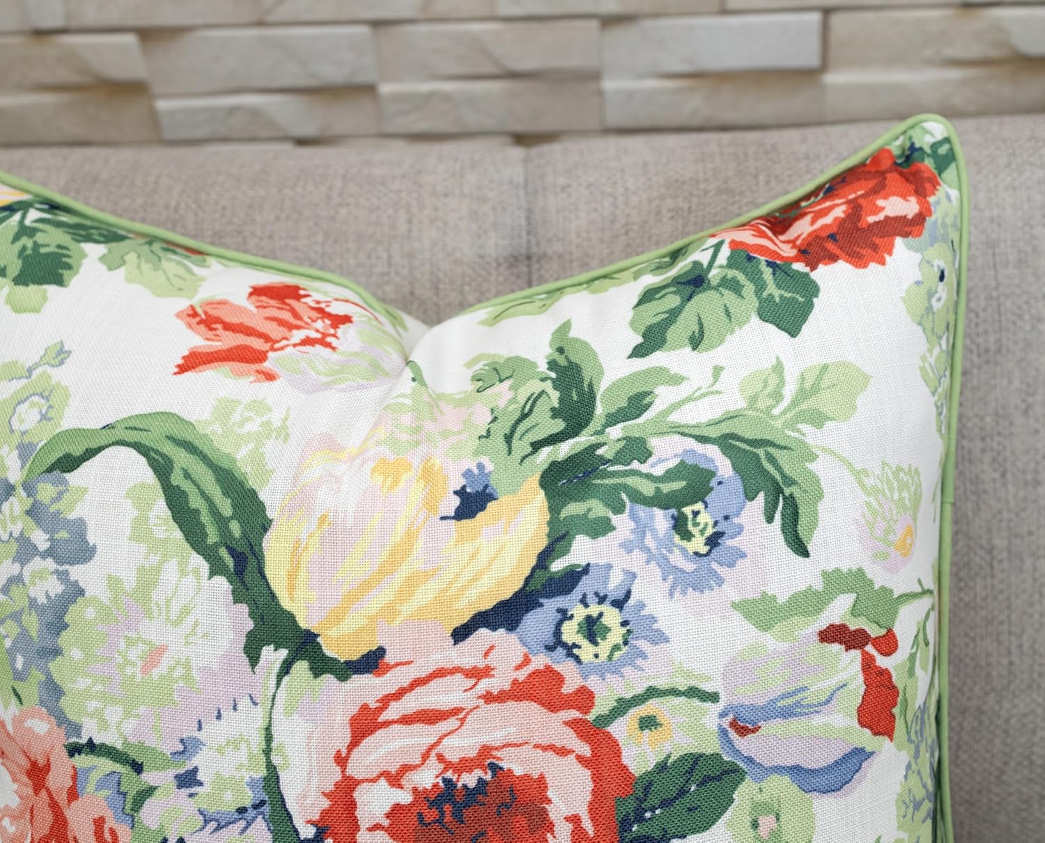 Rose Peony Print Throw Pillow Cover - 20x20 Inch Cotton Blend - Avleen Floral