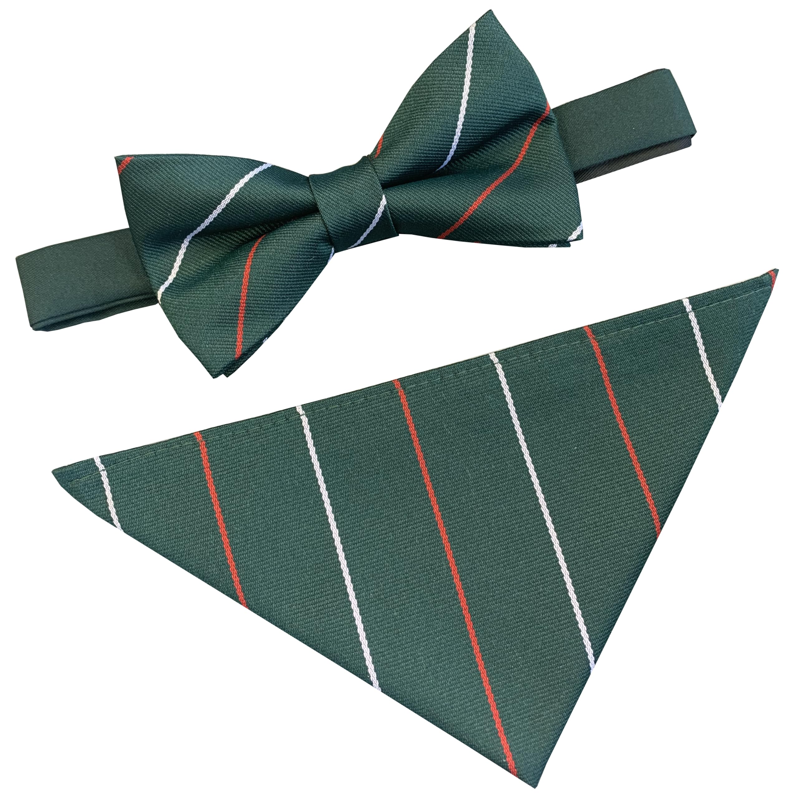 Great British Tie Club Men's Green, Red, White Light Infantry (Pre 1995) Regital Bow Tie & Hanky Set